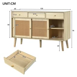 Oak Chest of Drawers with Rattan Doors 3 Drawers 3 Sliding Doors Golden Handles Adjustable Shelves Premium Quality