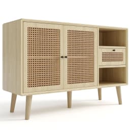 Oak Chest of Drawers with Rattan Doors 3 Drawers 3 Sliding Doors Golden Handles Adjustable Shelves Premium Quality
