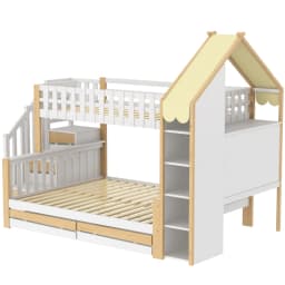 Bunk Bed 90x200cm +140x200cm with Bed Grid Storage Guide House Rail & 2 Drawers-Irregular Fence Design ( Without Mattress )