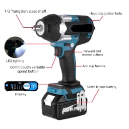 1800N.M 1/2" Brushless Impact Wrench for Makita 18V, Cordless Lithium Battery Power Tool, Heavy Duty for Nut Bolt, Car Repair
