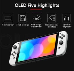 Nintendo Switch OLED Game Console with white or neon (64GB) 7 inch OLED screen enhanced Audio LAN port with cable