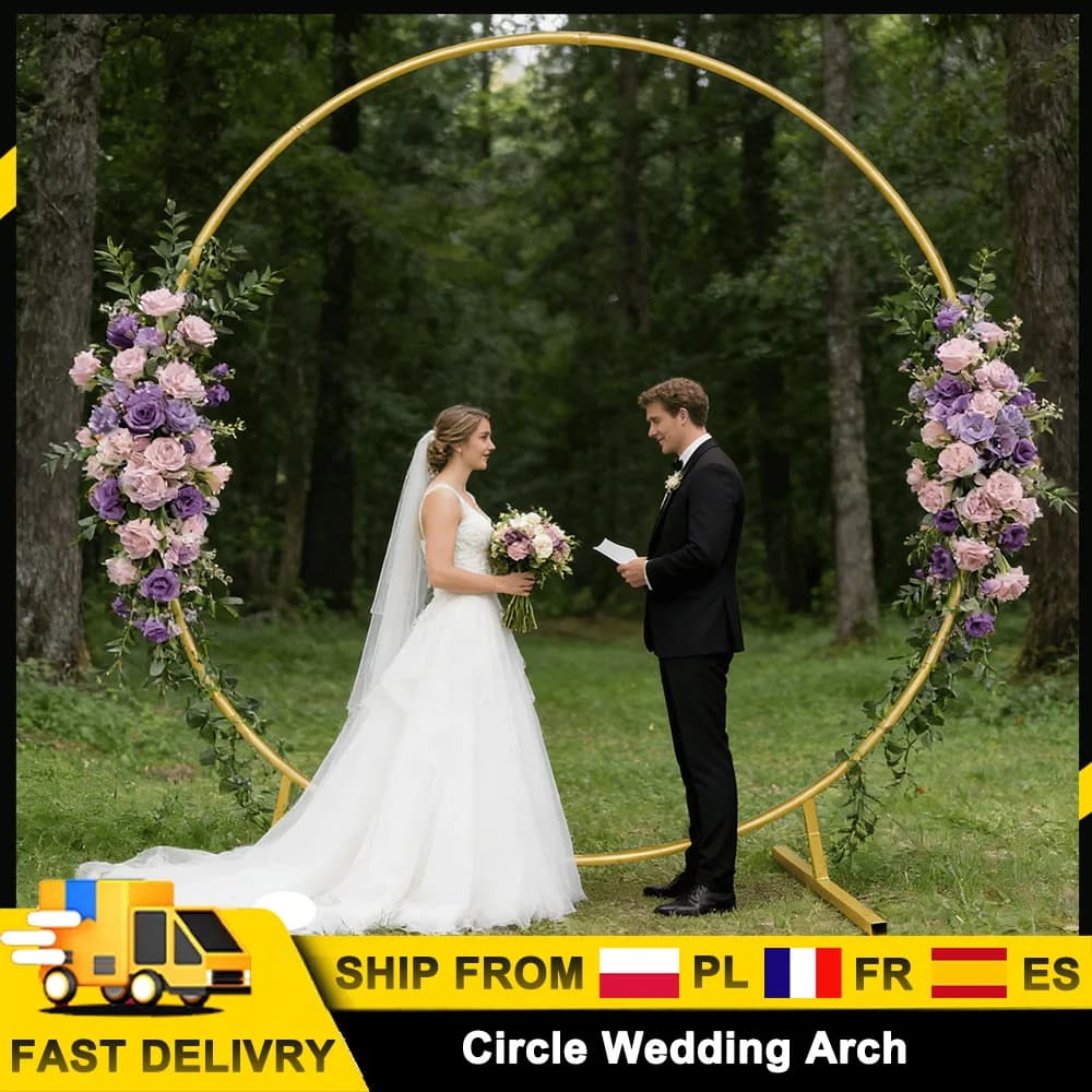Circular Metal Arch Stand Wedding Round Balloon Arch Flower Gold Background Arch Backdrop Decoration Birthday Party DIY Decor