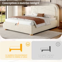 Curly Fabric Bunk Bed Modern Double Bed Hydraulic Adjustable Slatted Base Upholstered Headboard Multifunctional Bedroom Storage