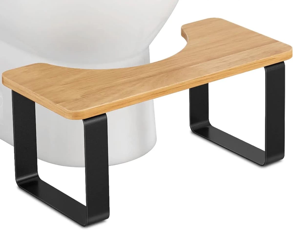 Metal and Wood Toilet Stool, Bathroom Stool for Adults, Waterproof and Non-Slip Potty Stool, Portable and Healthy Toilet Stool, Black