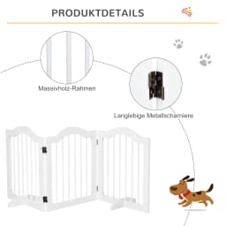 Dog barrier, safety gate, dog gate, configuration gate, 3-piece with two support feet, stable, foldable, MDF, white