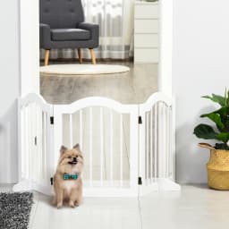 Dog barrier, safety gate, dog gate, configuration gate, 3-piece with two support feet, stable, foldable, MDF, white
