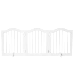 Dog barrier, safety gate, dog gate, configuration gate, 3-piece with two support feet, stable, foldable, MDF, white