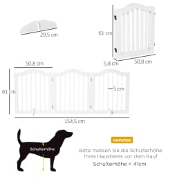 Dog barrier, safety gate, dog gate, configuration gate, 3-piece with two support feet, stable, foldable, MDF, white