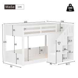 90*200cm Children's Bunk Bed, Double Bed, Multifunctional Cot, with Stairs and Lockers, Stable Railing, Without Mattress, White