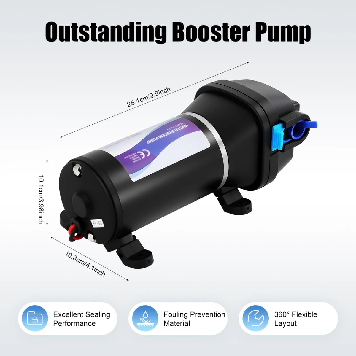 132W DC 12V Water Transfer Pump with Filter Connectors - Automatic Start-Stop Booster Pump for Home Pressure Switch Included
