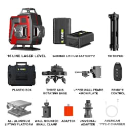 16 Line 4D Laser Level Four Lasers Emit 360° Horizontal & Vertical Laser Lines Professional Laser Leveling Tool for Construction