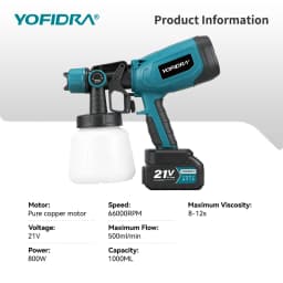 YOFIDRA 1000ML Electric Spray Gun 66000RPM Cordless Paint Sprayer Auto Steel Coating Airbrush Power Tools For Makita Battery Pin
