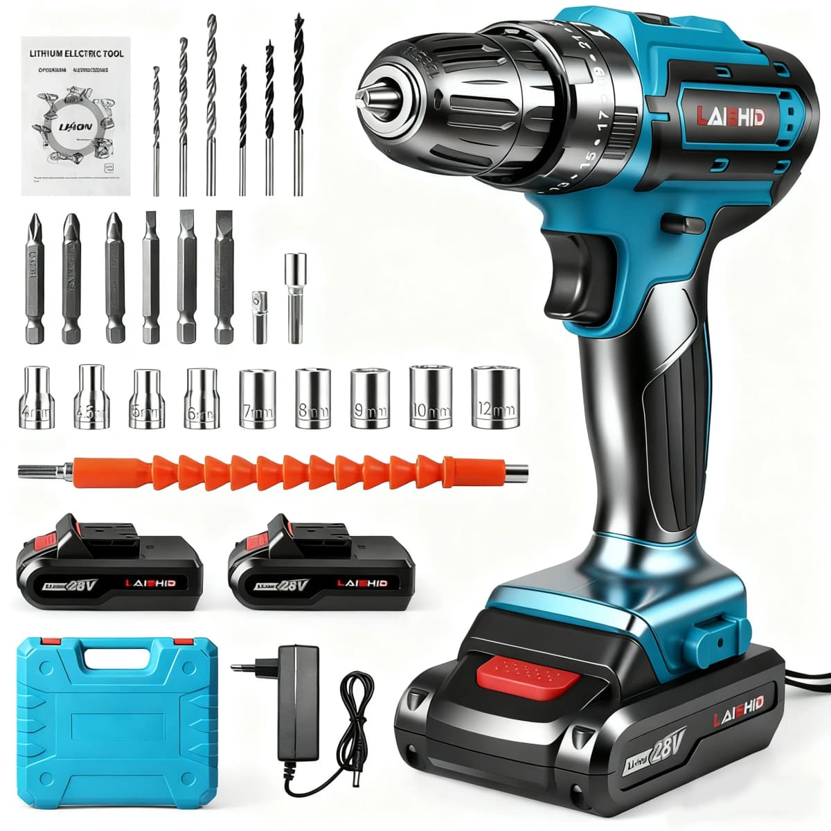21V Cordless Drill Driver Set,2-Speed 1350RPM, 24-Piece Kit, 2 Battery Electric Screwdriver with 32 Torque Settings for Home DIY