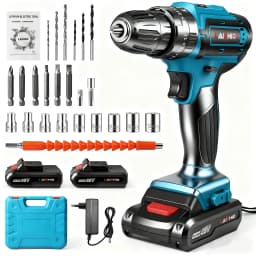 21V Cordless Drill Driver Set,2-Speed 1350RPM, 24-Piece Kit, 2 Battery Electric Screwdriver with 32 Torque Settings for Home DIY