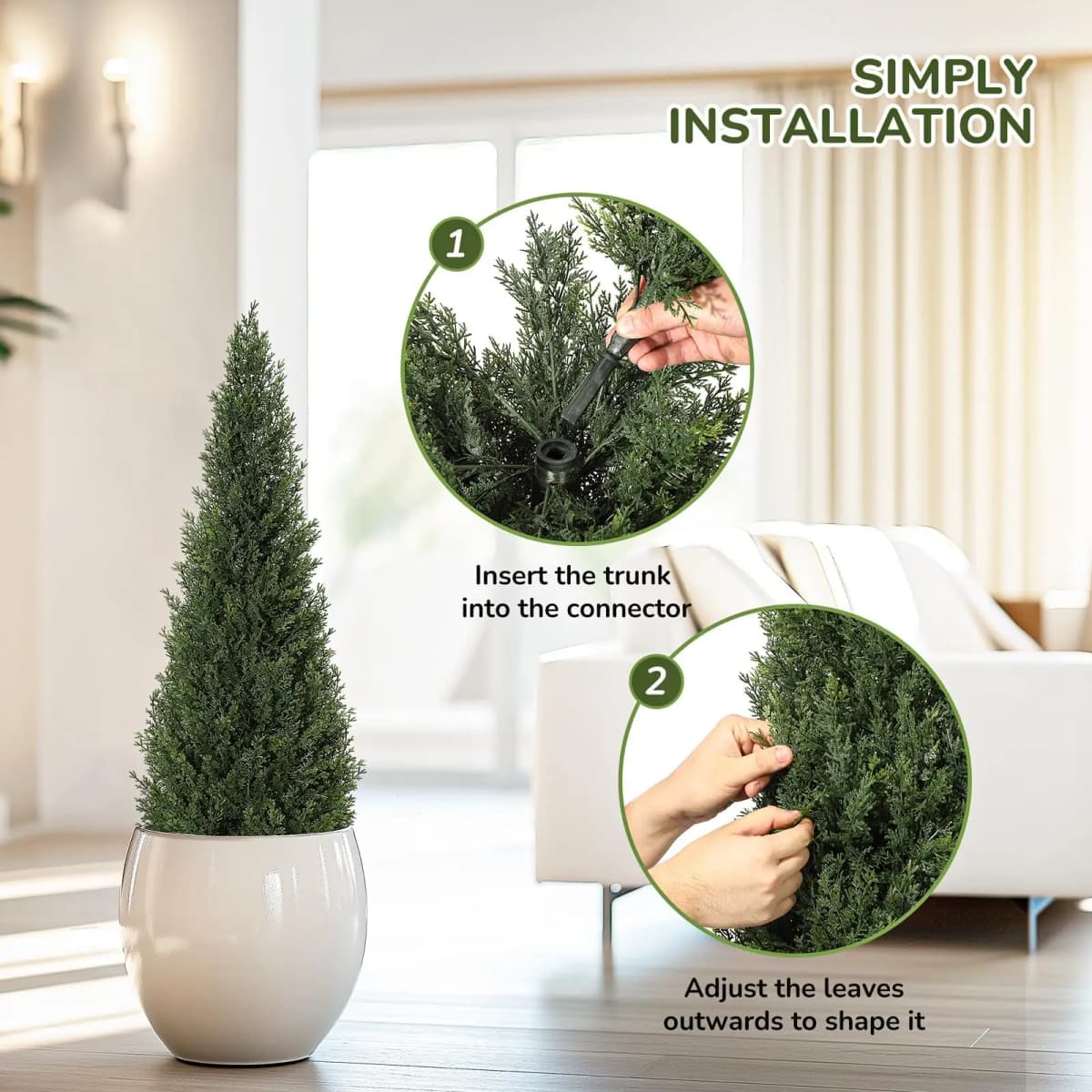 2 Pieces,90/120/150cm,Artificial Cedar Topiary Trees-UV Resistant&Maintenance Free for Balcony Patio Living Room Home Decoration