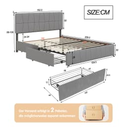 Superaly 160x200cm Upholstered Bed, Double Bed with 4 Drawers, Storage Bed with Headboard, Velvet, Grey