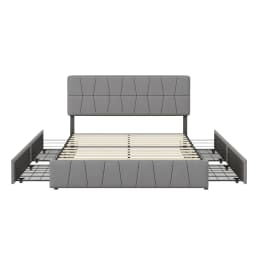Superaly 160x200cm Upholstered Bed, Double Bed with 4 Drawers, Storage Bed with Headboard, Velvet, Grey