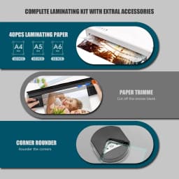 Laminator, Laminator Machine with Hot and Cold Settings and 40 Pouches, 4 in 1 A4 laminator with Paper Trimmer and Corner Round