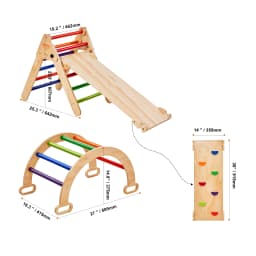 SucceBuy Pikler Triangle Set 5 in 1 Toddler Climbing Toys Indoor Playground Toddlers 1-3 Years Large Size Wooden Climbing Set