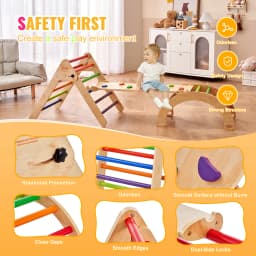SucceBuy Pikler Triangle Set 5 in 1 Toddler Climbing Toys Indoor Playground Toddlers 1-3 Years Large Size Wooden Climbing Set