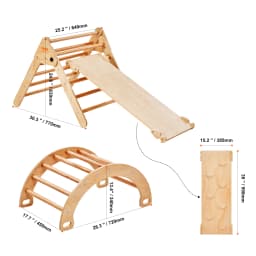 SucceBuy Pikler Triangle Set 5 in 1 Toddler Climbing Toys Indoor Playground Toddlers 1-3 Years Large Size Wooden Climbing Set