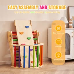 SucceBuy Pikler Triangle Set 5 in 1 Toddler Climbing Toys Indoor Playground Toddlers 1-3 Years Large Size Wooden Climbing Set