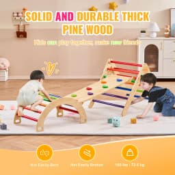 SucceBuy Pikler Triangle Set 5 in 1 Toddler Climbing Toys Indoor Playground Toddlers 1-3 Years Large Size Wooden Climbing Set