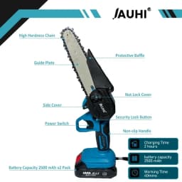 JAUHI Portable 6inch Electric Chainsaw Rechargeable Small Wood Spliting Chainsaw One-handed Woodworking Tool for Garden Tools
