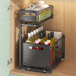 2 Tier Pull Out Cabinet Organizer Kitchen Storage Rack Under Sink Organizer Spice Jar Storage Rack Slide Out Drawer