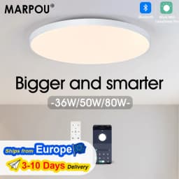 MARPOU LED Ceiling Light 80W 50W Modern Dimmable Smart Lamp With Remote Control Ceiling Lamp For Living Room Bathroom Kitchen