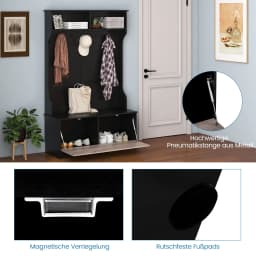 Coat rack with Bench & 5 double hooks, wardrobe with open compartments & shoe cabinet, hallway wardrobe for entrance