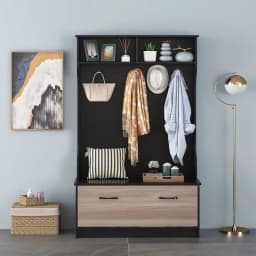 Coat rack with Bench & 5 double hooks, wardrobe with open compartments & shoe cabinet, hallway wardrobe for entrance