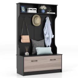 Coat rack with Bench & 5 double hooks, wardrobe with open compartments & shoe cabinet, hallway wardrobe for entrance
