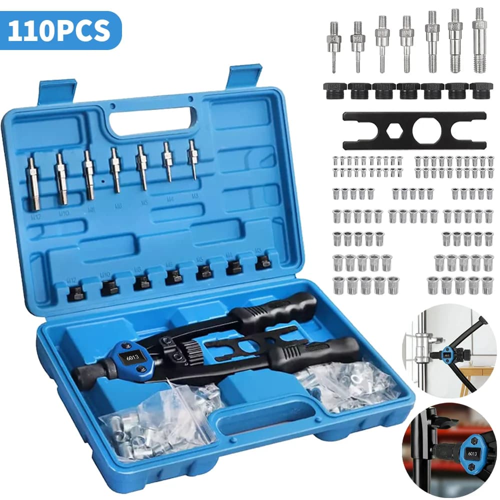 110-Piece Rivet Pliers Set Professional Riveting Tools Set M3 M4 M5 M6 M8 M10 M12 Manual Riveter Thread Riveter Pliers Machine