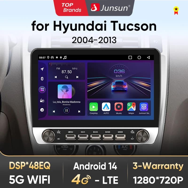 Junsun 10" Button Car Radio for Hyundai Tucson 2006-2013 GPS Multimedia Stereo RDS Wireless CarPlay for Apple Android Auto 4G