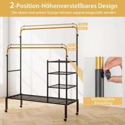 Dresses stand with 2 dresses rods, laundry stand on castors, coat rack stand height adjustable with 3 layers side tracks