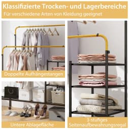 Dresses stand with 2 dresses rods, laundry stand on castors, coat rack stand height adjustable with 3 layers side tracks