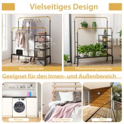 Dresses stand with 2 dresses rods, laundry stand on castors, coat rack stand height adjustable with 3 layers side tracks