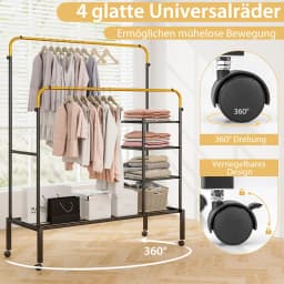 Dresses stand with 2 dresses rods, laundry stand on castors, coat rack stand height adjustable with 3 layers side tracks
