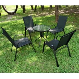 4 Metal Outdoor Chair Set Stackable Patio Textilene Dining Chair Stack Metal Frame Set of 4, Load Weight 150kg, Black,Brown,Gray
