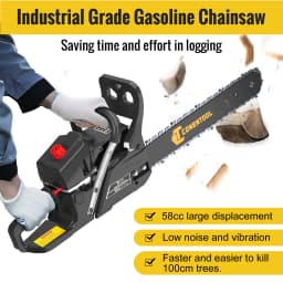 CONENTOOL 58CC Oil Chainsaw 18 Inch Woods Cutting Machine Power Tools Cordless 2-Stroke Petrol Engine 550ml Garden Logging Tools