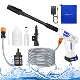 25 Bar Cordless High Pressure Washer with 1.5Ah 21V Battery and Charger, Duckbill Nozzle, 5m Hose, Quick Connectors, Foam Pot