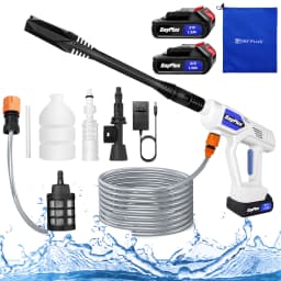 25 Bar Cordless High Pressure Washer with 1.5Ah 21V Battery and Charger, Duckbill Nozzle, 5m Hose, Quick Connectors, Foam Pot