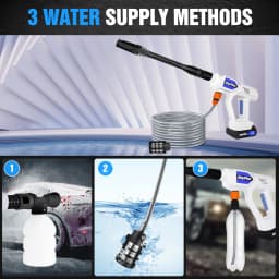 25 Bar Cordless High Pressure Washer with 1.5Ah 21V Battery and Charger, Duckbill Nozzle, 5m Hose, Quick Connectors, Foam Pot