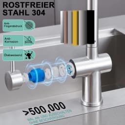 Low Pressure Kitchen Faucet, Pull-Out Kitchen Faucet, 360° Rotation, Brushed Stainless Steel
