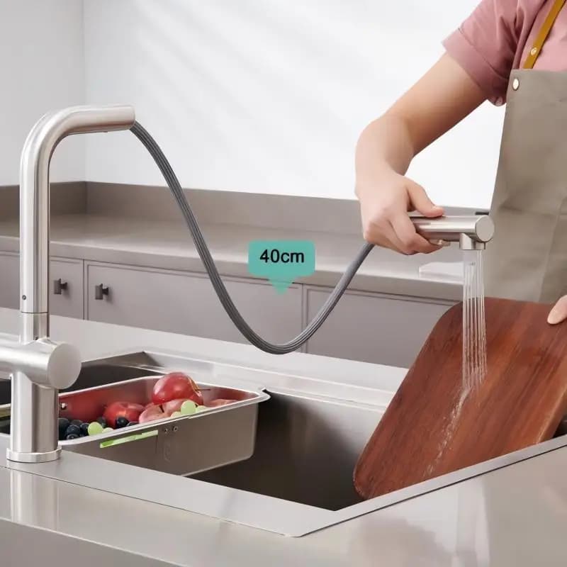 Low Pressure Kitchen Faucet, Pull-Out Kitchen Faucet, 360° Rotation, Brushed Stainless Steel