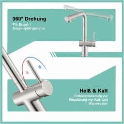 Low Pressure Kitchen Faucet, Pull-Out Kitchen Faucet, 360° Rotation, Brushed Stainless Steel