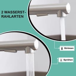 Low Pressure Kitchen Faucet, Pull-Out Kitchen Faucet, 360° Rotation, Brushed Stainless Steel