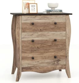 Chest of Drawers with 3 Drawers, Country House Style Sideboard with Folding Fabric Drawers, Wooden Storage Cabinet