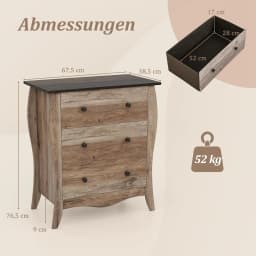 Chest of Drawers with 3 Drawers, Country House Style Sideboard with Folding Fabric Drawers, Wooden Storage Cabinet